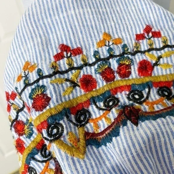 Zara Blue and White Striped Embroidered Shirt Dress with Pockets - Picture 7 of 13